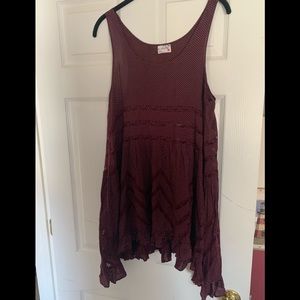 Free People Lace and voile slip burgundy sz L EUC